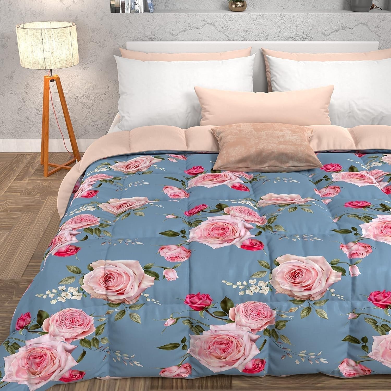 PETTI Artigiani Italiani - Vintertäcke, Vintertäcke, Enkelt täcke, Dubbelsidigt, Enfärgat och digitalt tryck, 100 % allergivänligt mikrofiber, Made in Italy Täcken och täcken Naty Shop Flowers 20 Ljusblå Enkelsäng