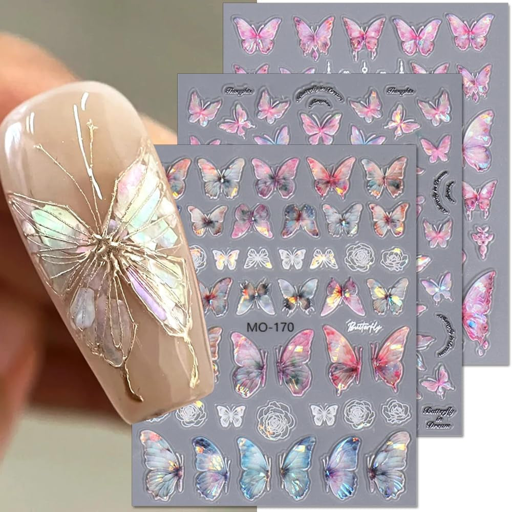 5D präglade nagelklistermärken för fjärilar självhäftande fjärilar nageldekoration klistermärken aurora fjäril nagelkonst klistermärken nageltillbehör design fjärils nagel klistermärken nagelkonst klistermärken
