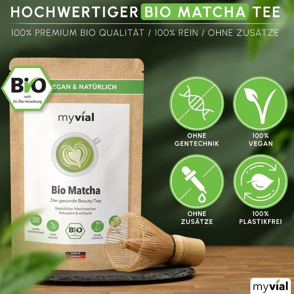 Ekologiskt Matcha Tea Premium Pulver 100g Grönt te av högsta kvalitet från Japan Kagoshima - Perfekt för Smoothie Matcha Latte Japanskt Grönt Te Vegansk utan tillsatser Plastfri förpackning