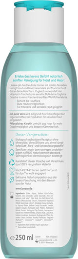 Lavera Care Basis Sensitiv 2 i 1, schampo och duschgel med ekologisk aloe vera och vegetabilisk keratin, 250 ml dusch och bad Naty Shop