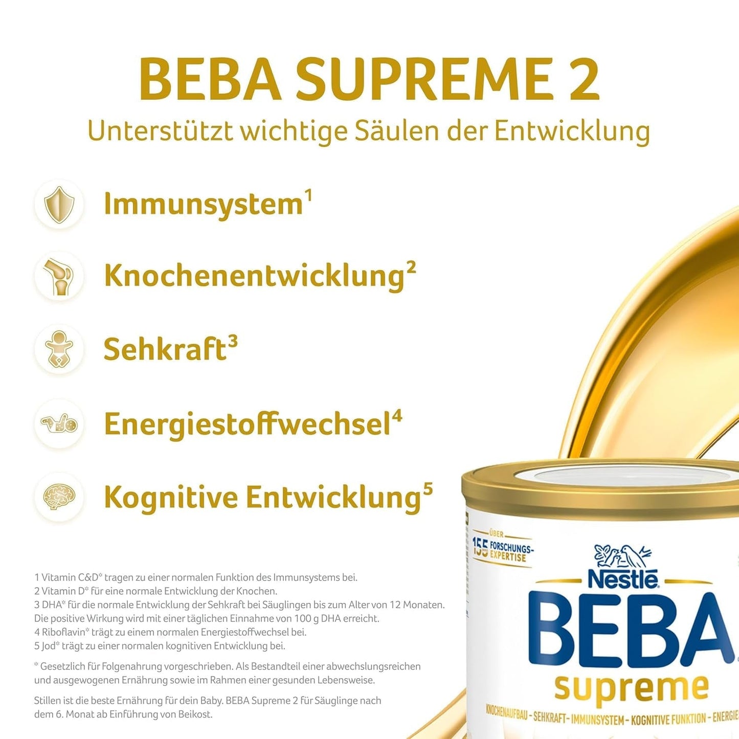 BEBA SUPREME 2 Tillskottsmjölk efter 6 månader, endast laktos, palmoljefri, förpackning om 6 (6 x 800 g) Naty Shop
