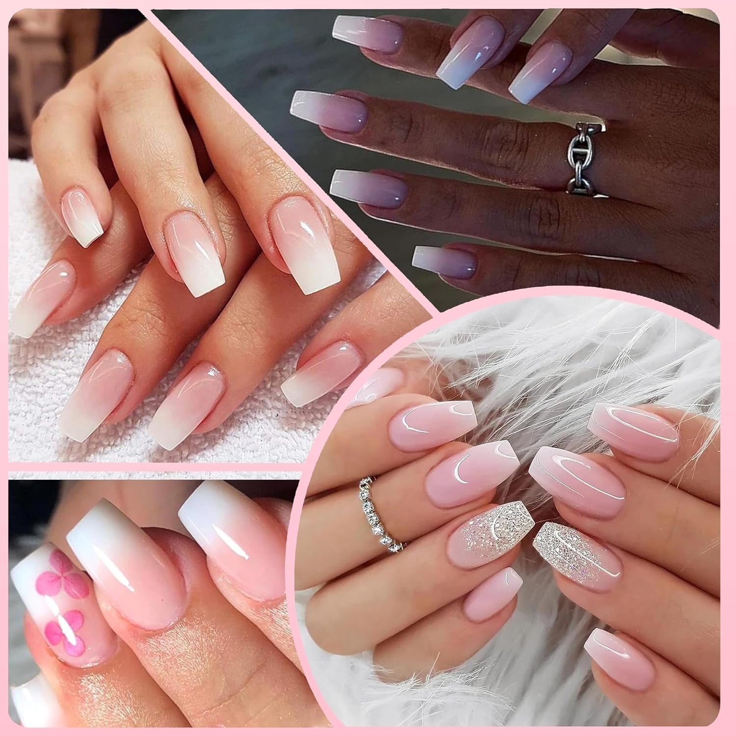 Ballerina lösnaglar set - 240 stycken Delikat lila rosa lösnaglar, heltäckande lim på lösnaglar, lösnagel tips set för manikyr och nagelkonst för kvinnor och flickor (lavendelrosa)