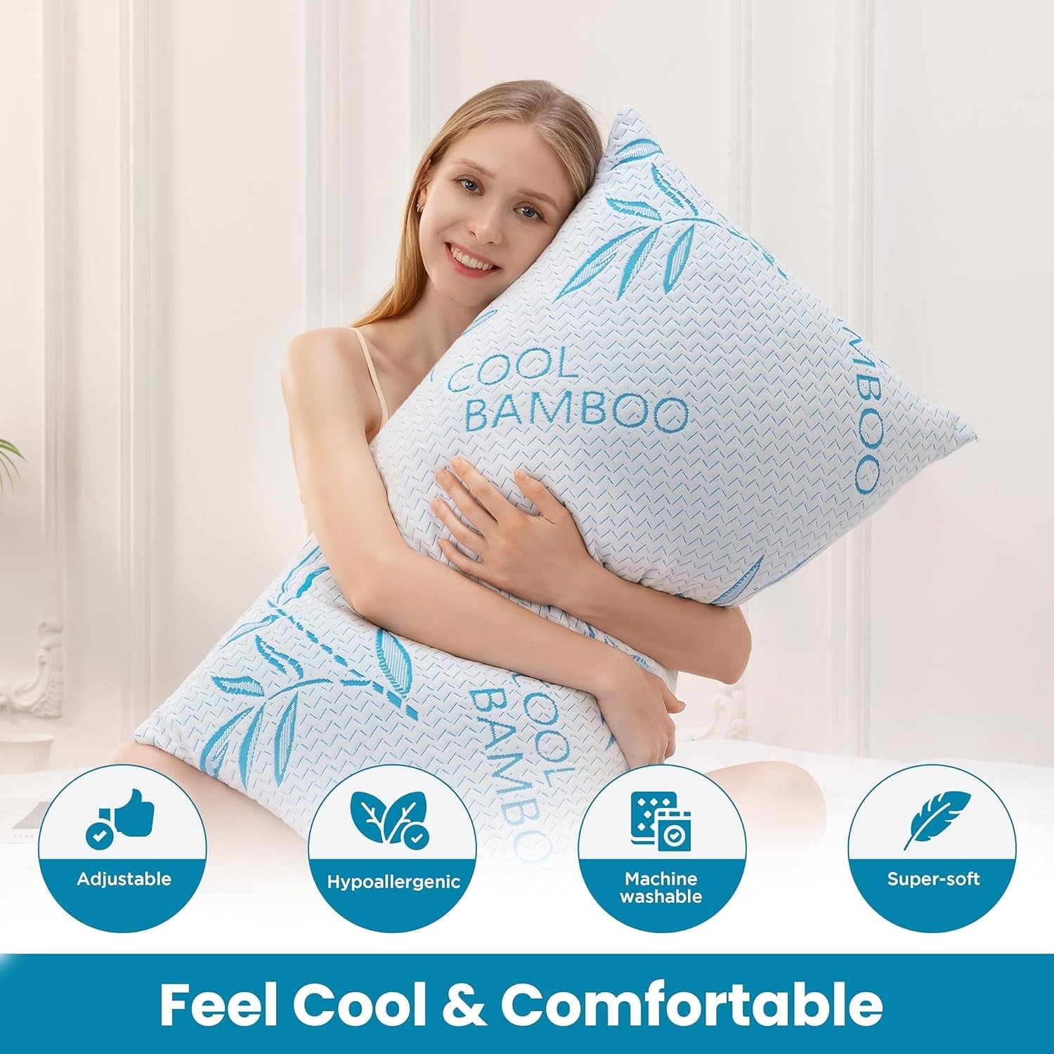 Comfysleep King Size Bamboo Viskos Kudde Kylning Strimlad Memory Foam Justerbar Bamboo Viscose Avtagbart/tvättbart överdrag 2st Naty Shop Standardkuddar