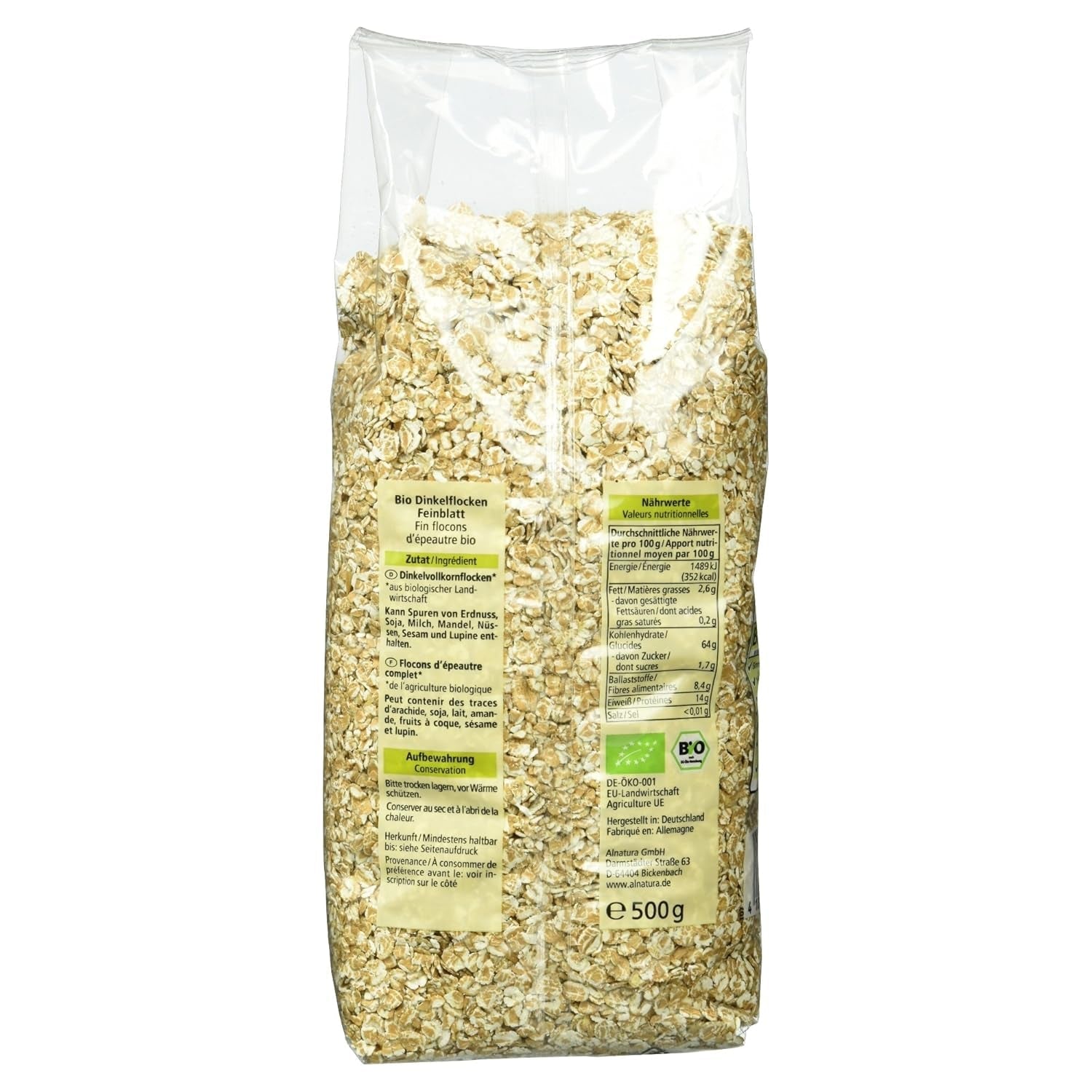 Ekologiska dinkelflingor, fina flingor, 500g