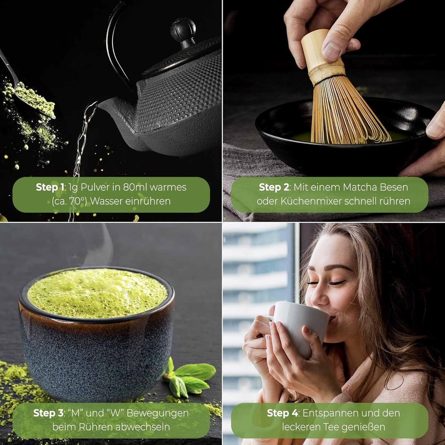 Uniqo Matcha tepulver 200 g i påfyllningsbar ekologisk förpackning