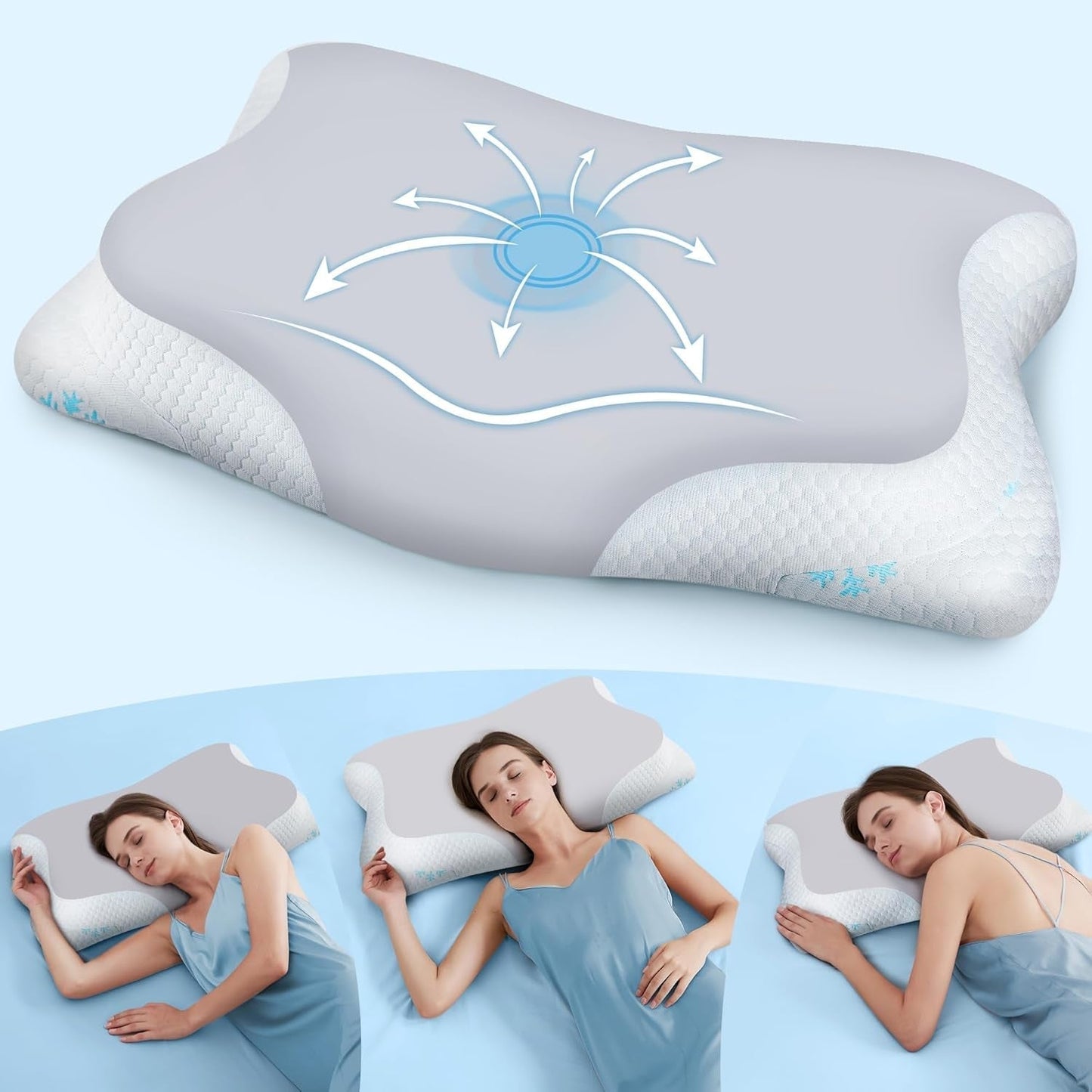 Cloudétoile Nackkudde Memory Foam Kudde - 2 i 1 Ergonomisk ortopedisk kudde Visco Foam Kudde Side Sleeper Nackstöd Kudde Höjd Justerbar Memory Foam Kudde Vit 64X38X12cm Cervikala ortopediska kuddar Naty Shop Grå 65X39X12 Cm