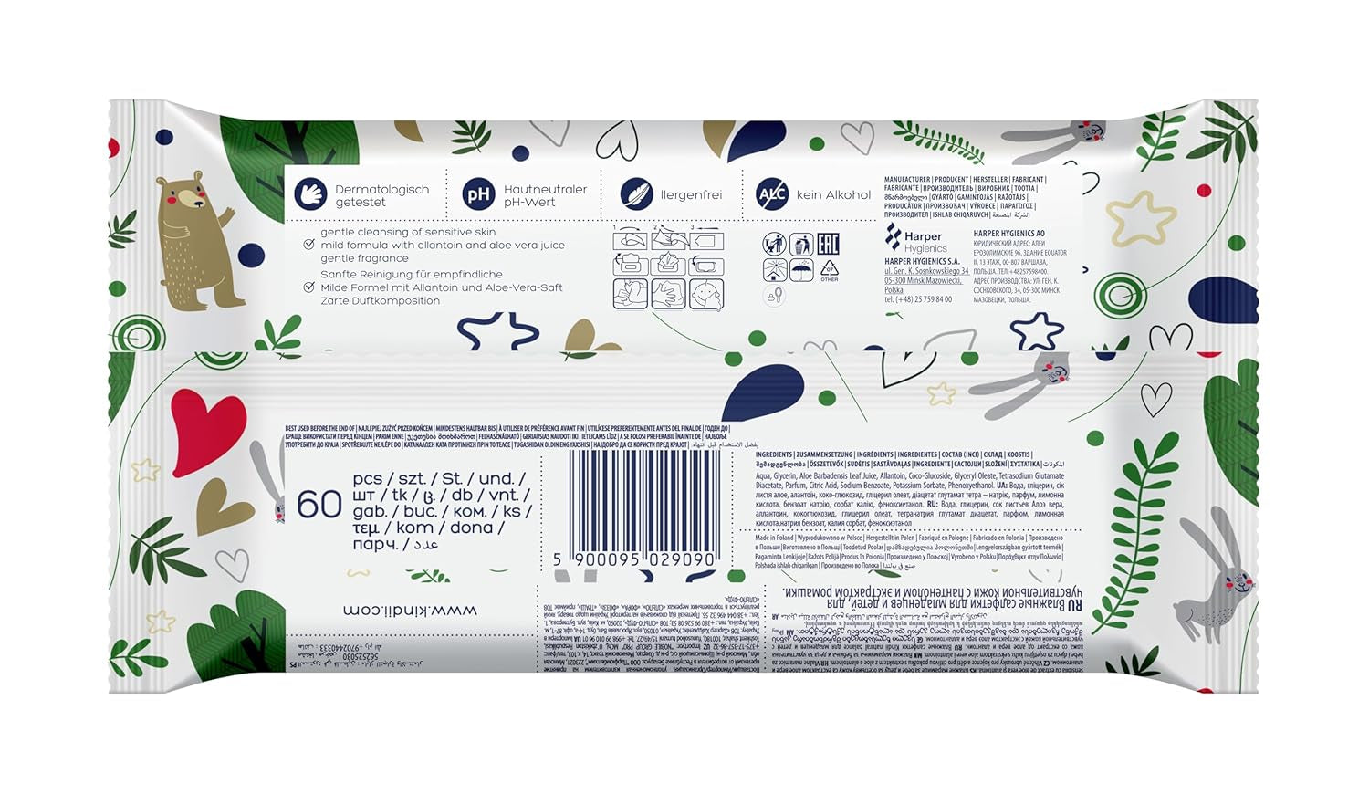 Kindii Natural Balance våtservetter för bebis – (1 x 60 st.) Våtservetter för bebisar och barn – Skyddande, Aloe Vera, Delikat doft – 60 st.