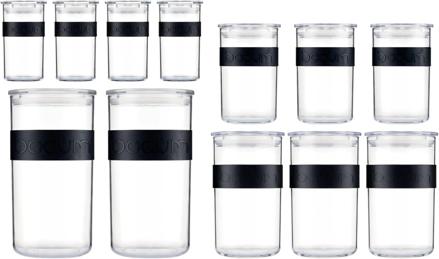 BODUM PRESSO förvaringsburkar, plast, svarta, 4 x 0,25 l, 3 x 0,6 l, 3 x 1 l, 2 x 2 l Matförvaringslådor Naty Shop