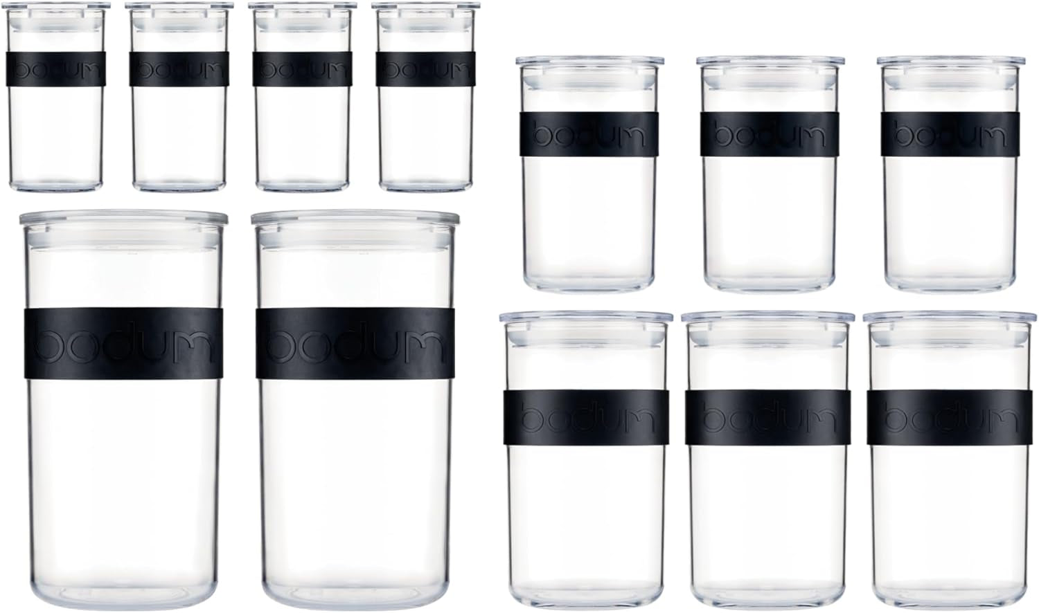 BODUM PRESSO förvaringsburkar, plast, svarta, 4 x 0,25 l, 3 x 0,6 l, 3 x 1 l, 2 x 2 l Matförvaringslådor Naty Shop