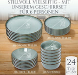 Steingut Geschirrset 6 Personen Rustik 24 tlg. TESTSIEGER, Hochwertiges Landhaussttil Steingut Geschirr Set, Schüssel- und Teller Set, Tafelservice 6 Personen, Geschirrsets Pure Living in Rauchblau