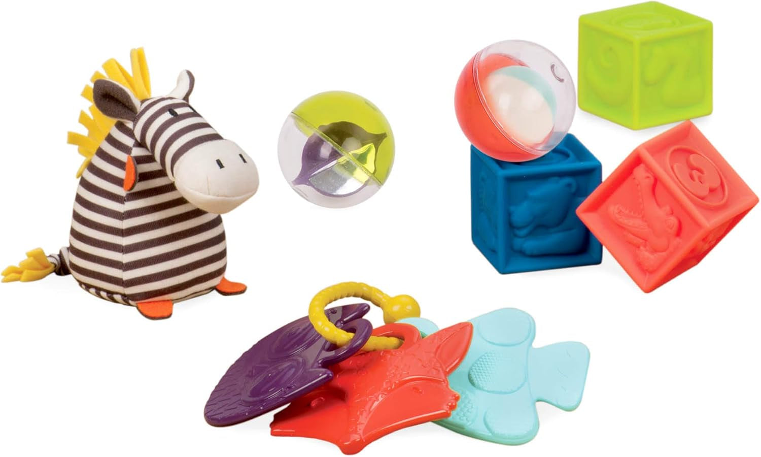 B. toys Babyleksaksset med Zebra-plyschleksak, tandring, mjuka byggklossar och bollar - Motor Skills Leksakspresentset för nyfödda från 0 månader Babyleksaker Naty Shop Standardtitel