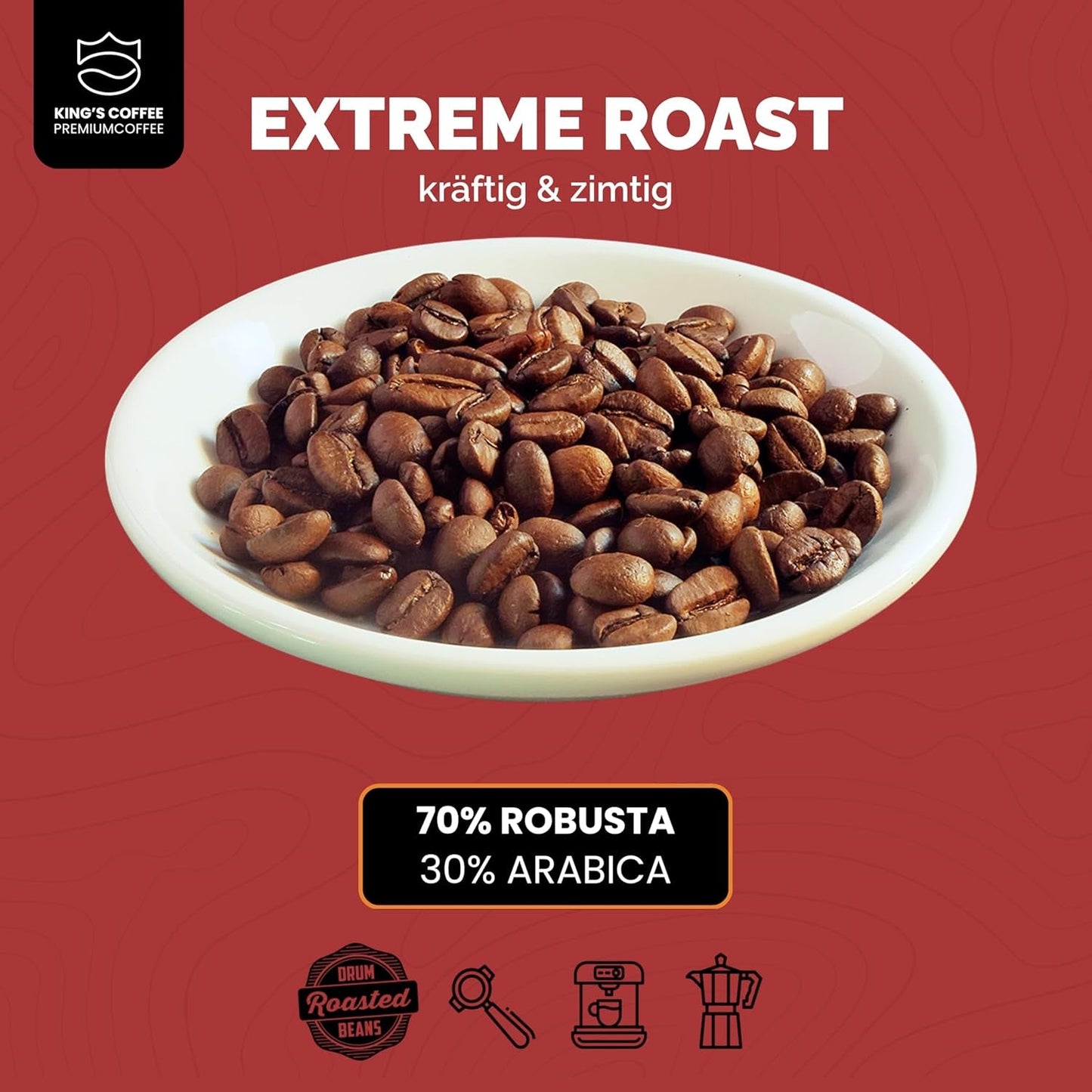 KING'S COFFEE - EXTREME ROAST - Espresso Intenso bönor - mycket låg syra - liten sats rostning från Italien - kaffebönor för helautomatiska maskiner och portafiltermaskiner - 1 kg