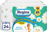 Regina Cartacamomilla - 8 rullar toalettpapper, 300 fluffiga ark, 3 lager, mjukt och fast, återvinningsbart pappersförpackning