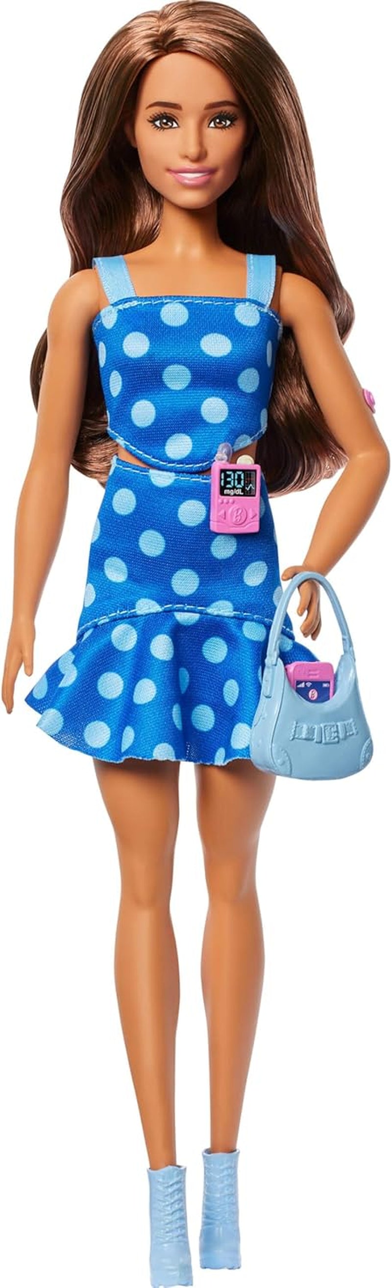 Barbie Fashionistas #242 docka med typ 1-diabetes och prickiga outfits och accessoarer i samarbete med Breakthrough T1D, HYT97