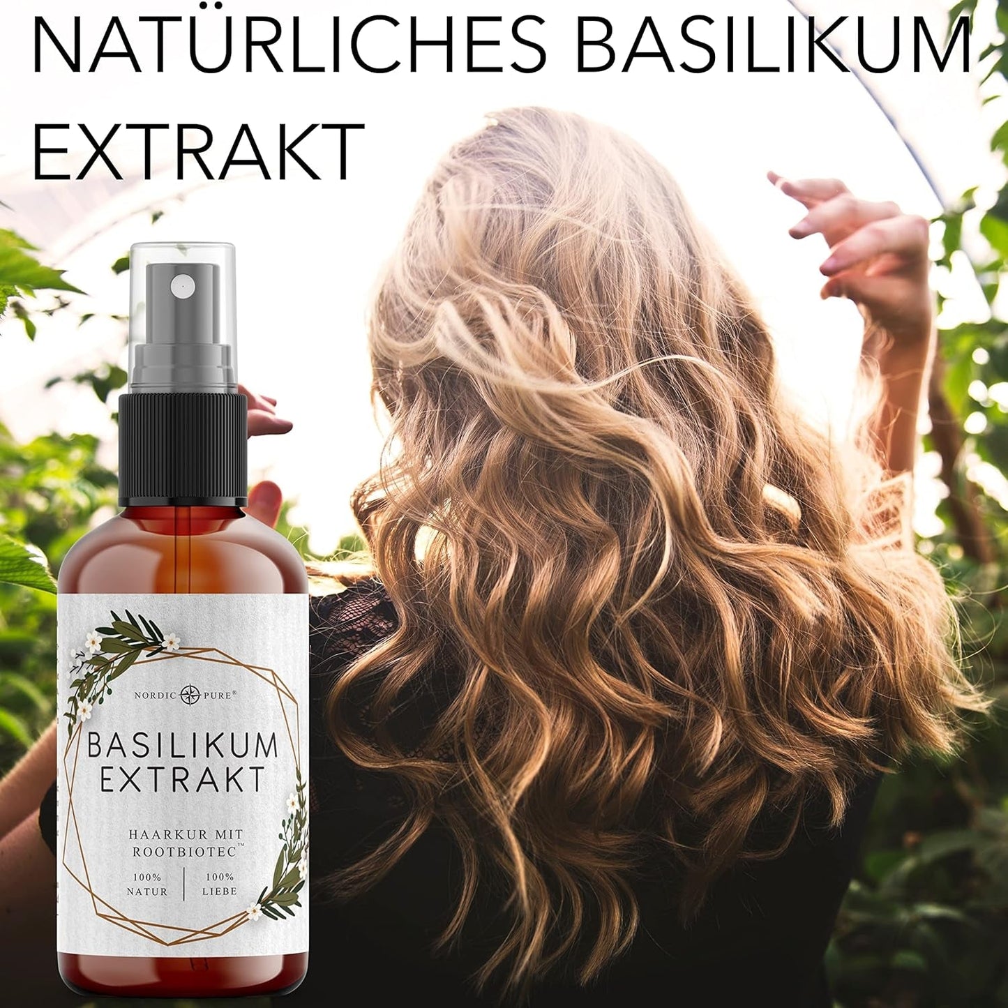 Hårbehandling med basilikaextrakt från Nordic Pure | För vård av tunt, torrt och skört hår | Kan förhindra håravfall 100ml Naty Shop hårvård