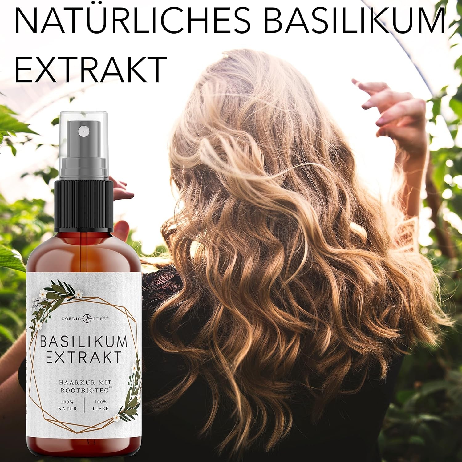 Hårbehandling med basilikaextrakt från Nordic Pure | För vård av tunt, torrt och skört hår | Kan förhindra håravfall 100ml Naty Shop hårvård