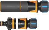 Fiskars vattenhjul vattenslangsats med 2 slanganslutningar och krananslutning, universell storlek, vridstyvhetsnivå 4 (av 5), 1,8 m, Ø1,3-1,5 cm (1/2-5/8"), svart/orange/blå, 1057621