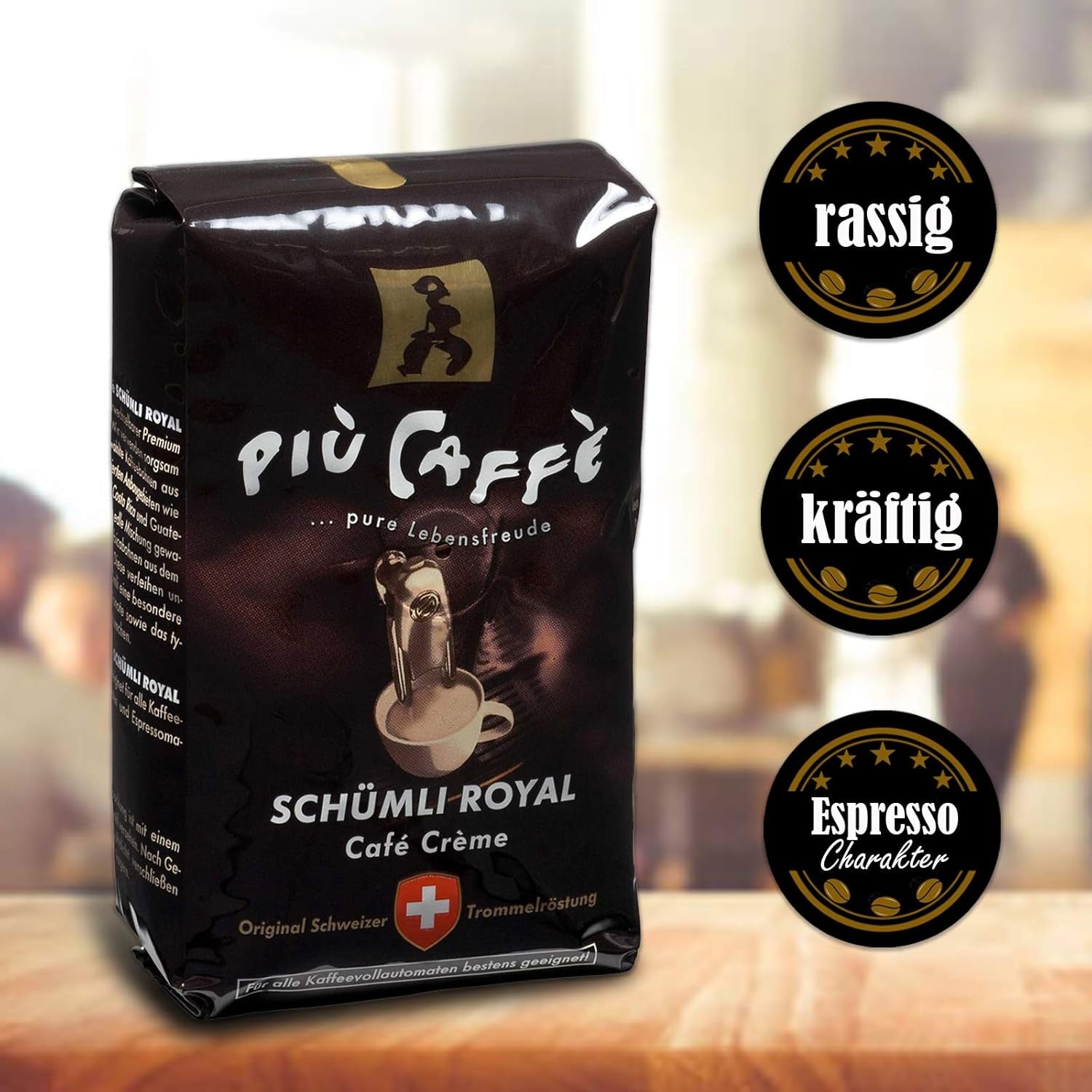 Café Crème Kaffeebohnen, würzig, kräftig, intensiv och gehaltvoll, Arabica och Robusta, Schweizer Trommelröstung, ganze Bohnen für Volllautomaten Schümli Royal 1 kg