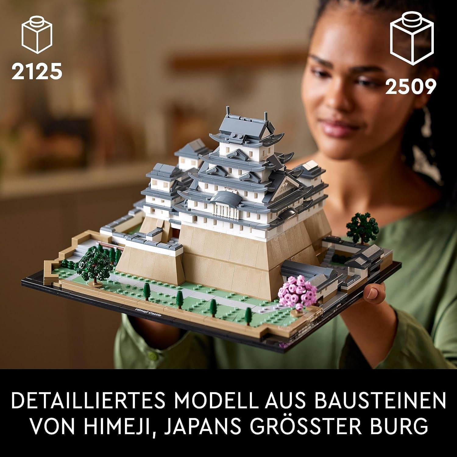 LEGO Architecture Himeji Castle, Vuxen Model Kit, Landmark Collection, Creative Gardening and Japanese Culture Fan Set med Cherry Blossom Tree, Present till honom och hennes 21060 byggset Besuche den LEGO-Store