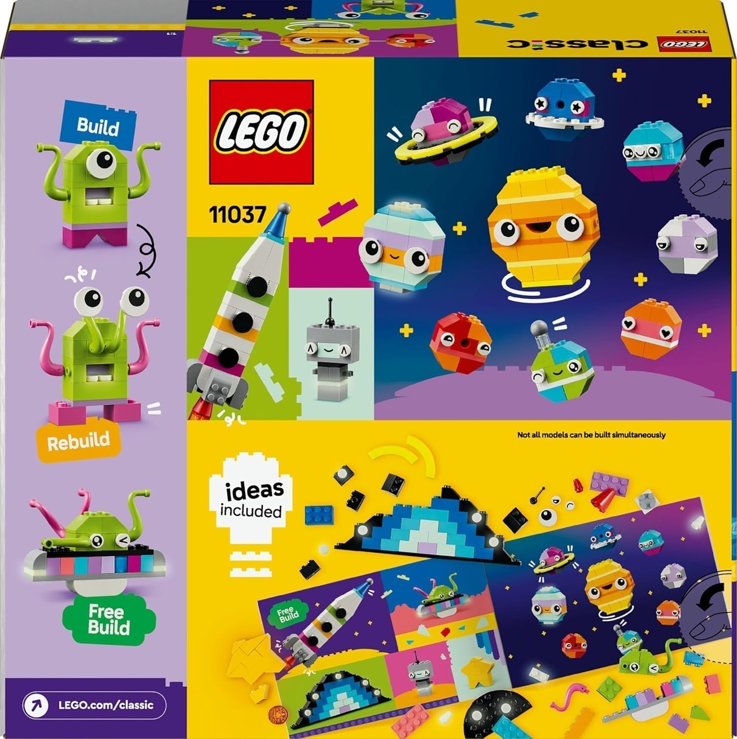 LEGO Classic Creative Space Planets Solsystem Byggmodell för barn Rymdleksak med raket Rymdskepp Planeter och utomjordingar Present för barn 5 år gamla pojkar och flickor 11037 Byggset Beuche den LEGO-Store