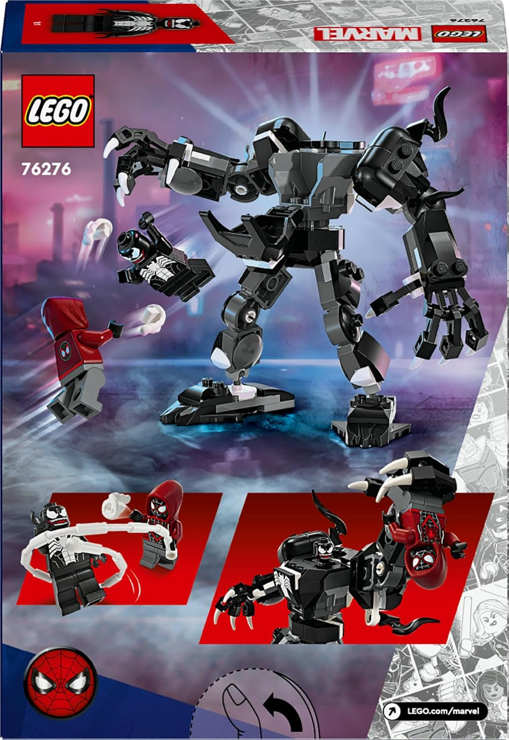 LEGO Marvel Venom Mech vs. Miles Morales rörliga actionfigurer för barn Spider-Man Set med Superhjälte Duell Minifigurer Leksakspresent för pojkar och flickor 6 år gamla 76276 Byggset Besuche den LEGO-Store