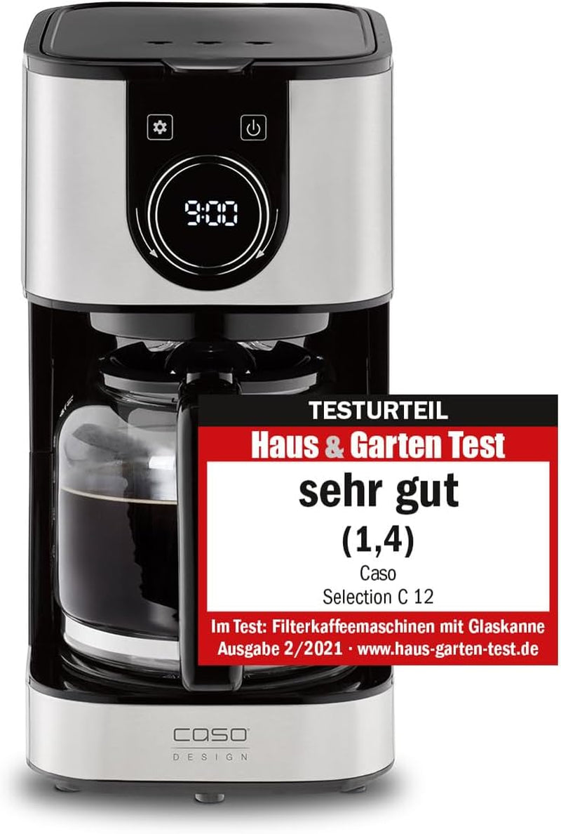 CASO Selection C 10 Thermo Design kaffebryggare – Rostfritt stålhölje, 1,2 l isotermisk karaff (10 koppar), touchkontroller och timer, Aroma PLUS-funktion, permanent filter, anti-droppfilter