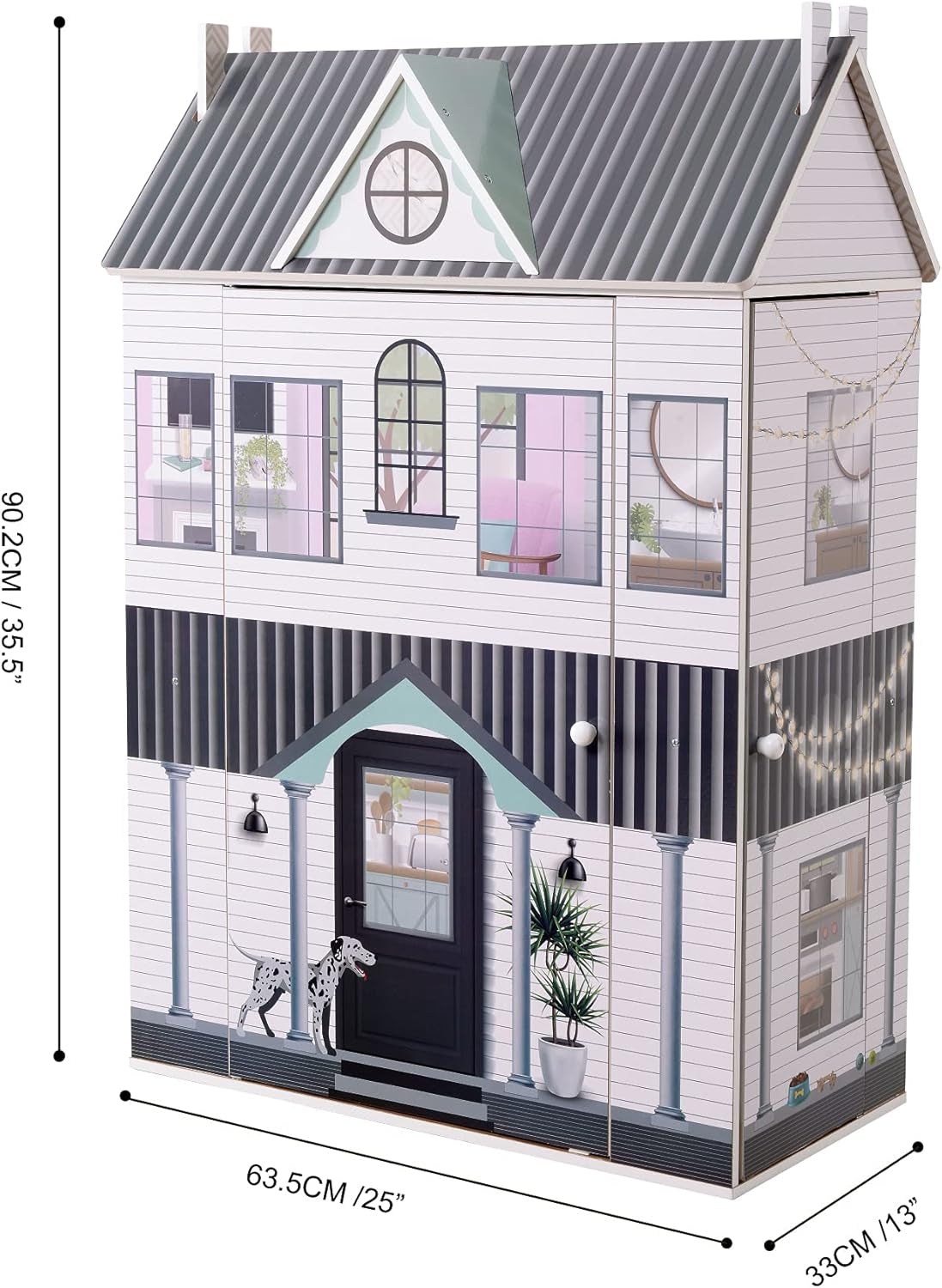 Olivia's Little World Dreamland 3-lagers interaktivt dockhus i trä med 13 tillbehör till dockmöbler Vit TD-13632A