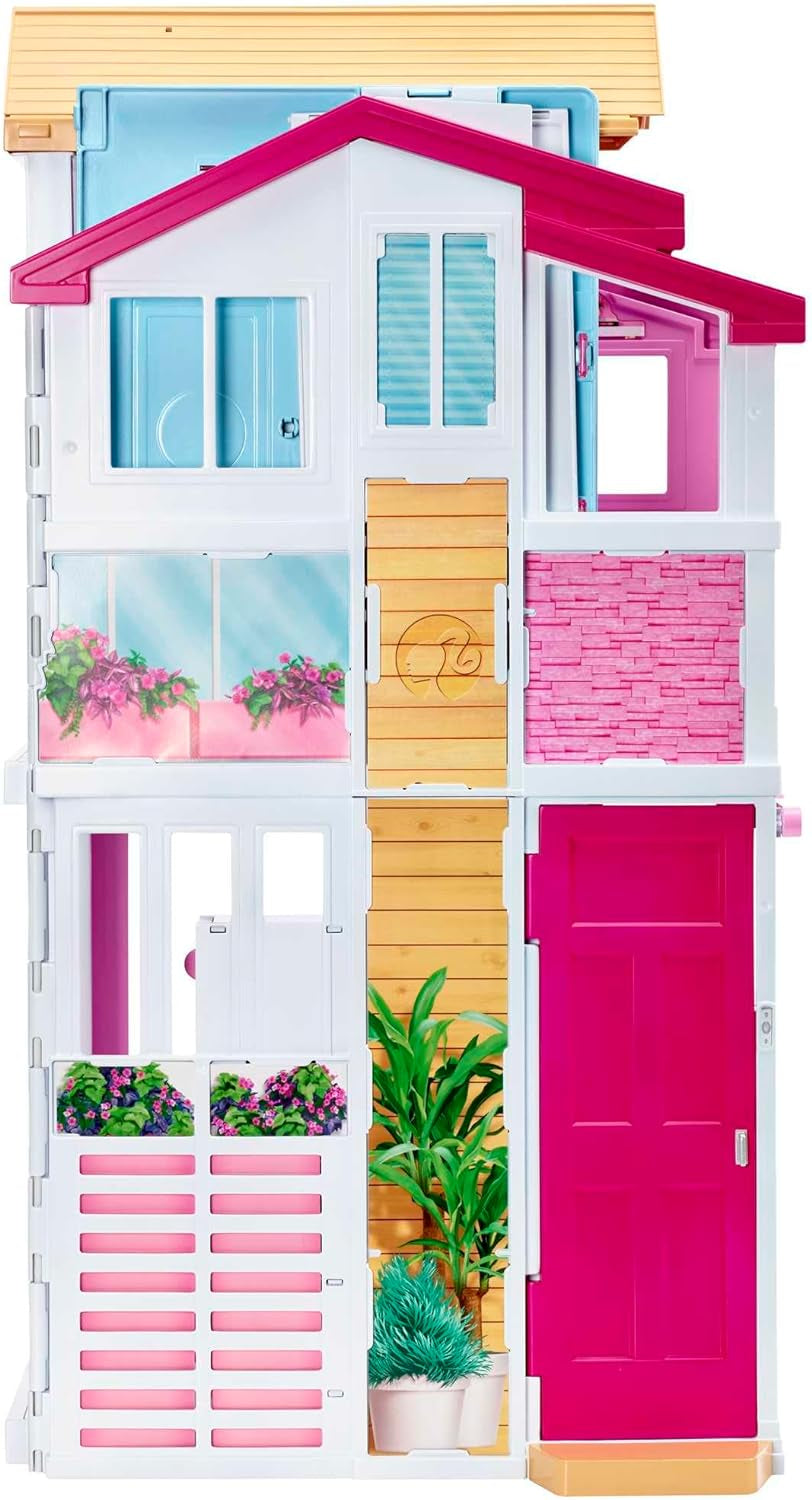 Barbie House Dream Villa 3 våningar 5-rums radhus inklusive tillbehör som möbler, hopfällbar och förvaring, leksaker från 3 år, DLY32 Naty Shop Dockhus