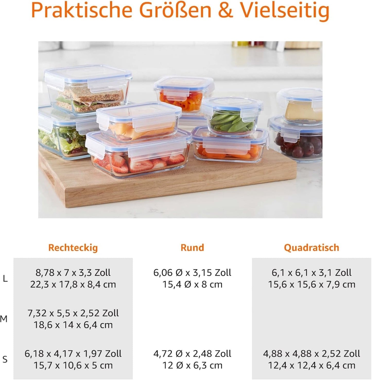 Amazon Basics matbehållare i glas med lock 20-pack (10 behållare + 10 lock) BPA-fria klarblå matförvaringslådor Naty Shop