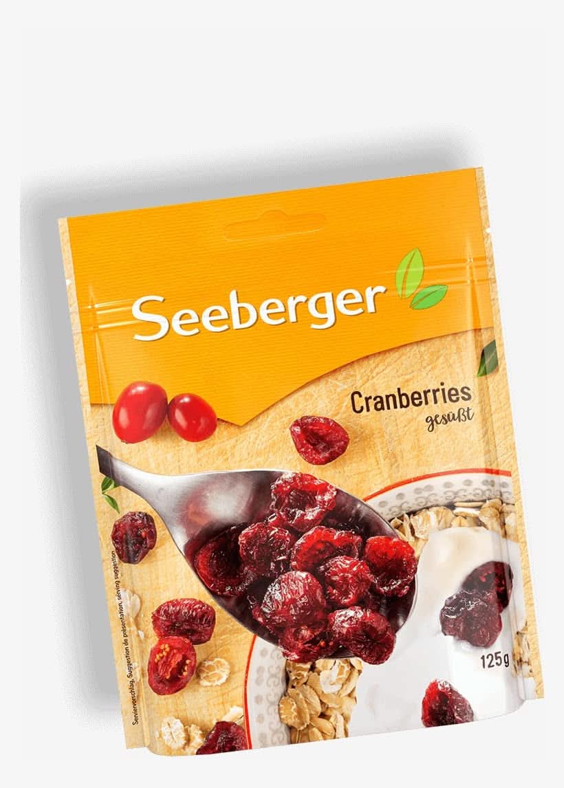 Seeberger, halverade kanadensiska tranbär, fruktiga och söta Naty Shop torkade produkter 125 gram