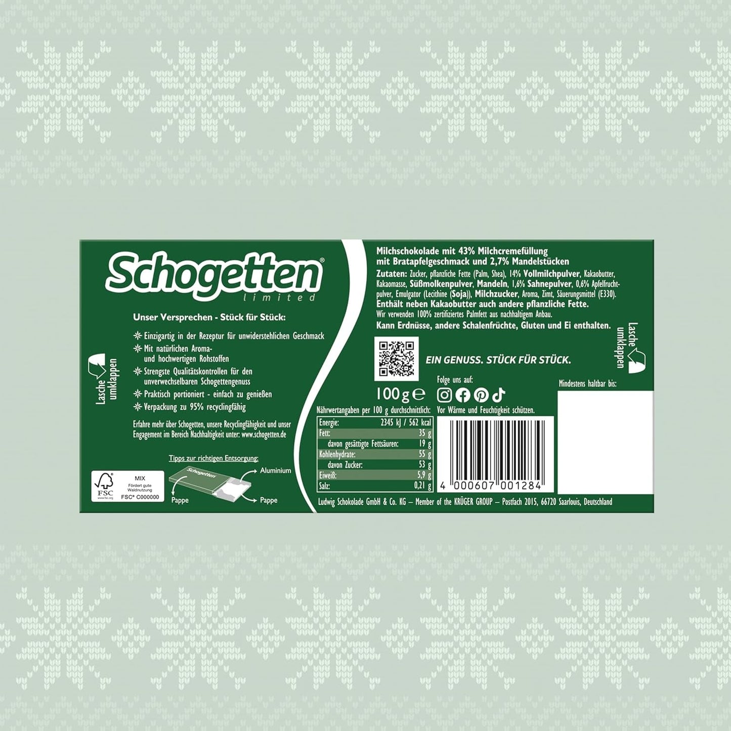 Schogetten Vinterutgåva med mogna äpplen I Chokladkaka 100g I med mjölkchoklad och i bekväma enskilda bitar