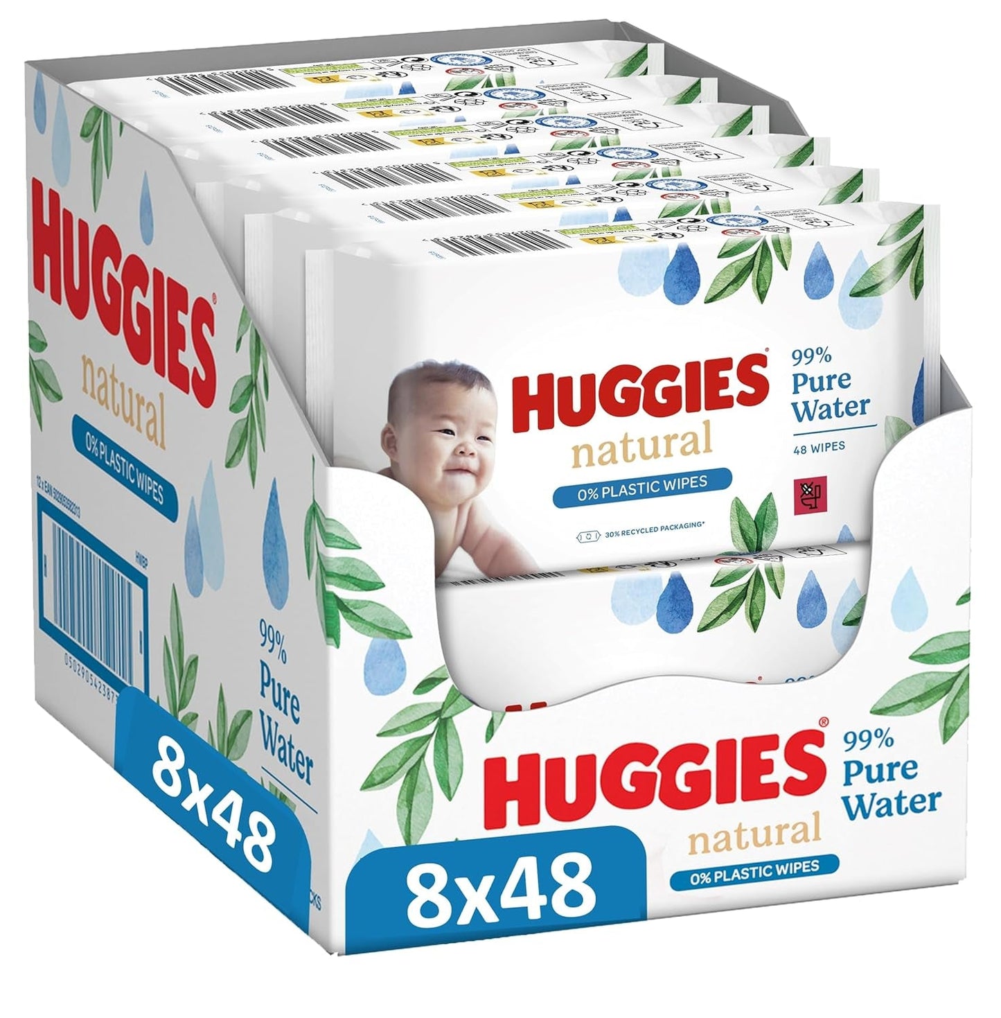 Huggies naturligt biologiskt nedbrytbara våtservetter för känsliga bebisar, 8 x 48 våtservetter, bulkpack