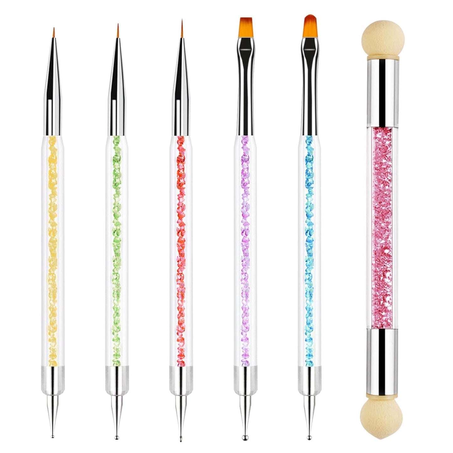 Sularpek 6 Stück Nagel Pinsel, Nagel Pinsel, Pinsel Nageldesign, Nagel Pinsel Set, Nail Art Dotting Tools Mit 1 Sponge Brush Applikator, Nageldesign Zubehör Für DIY Nail Art Design