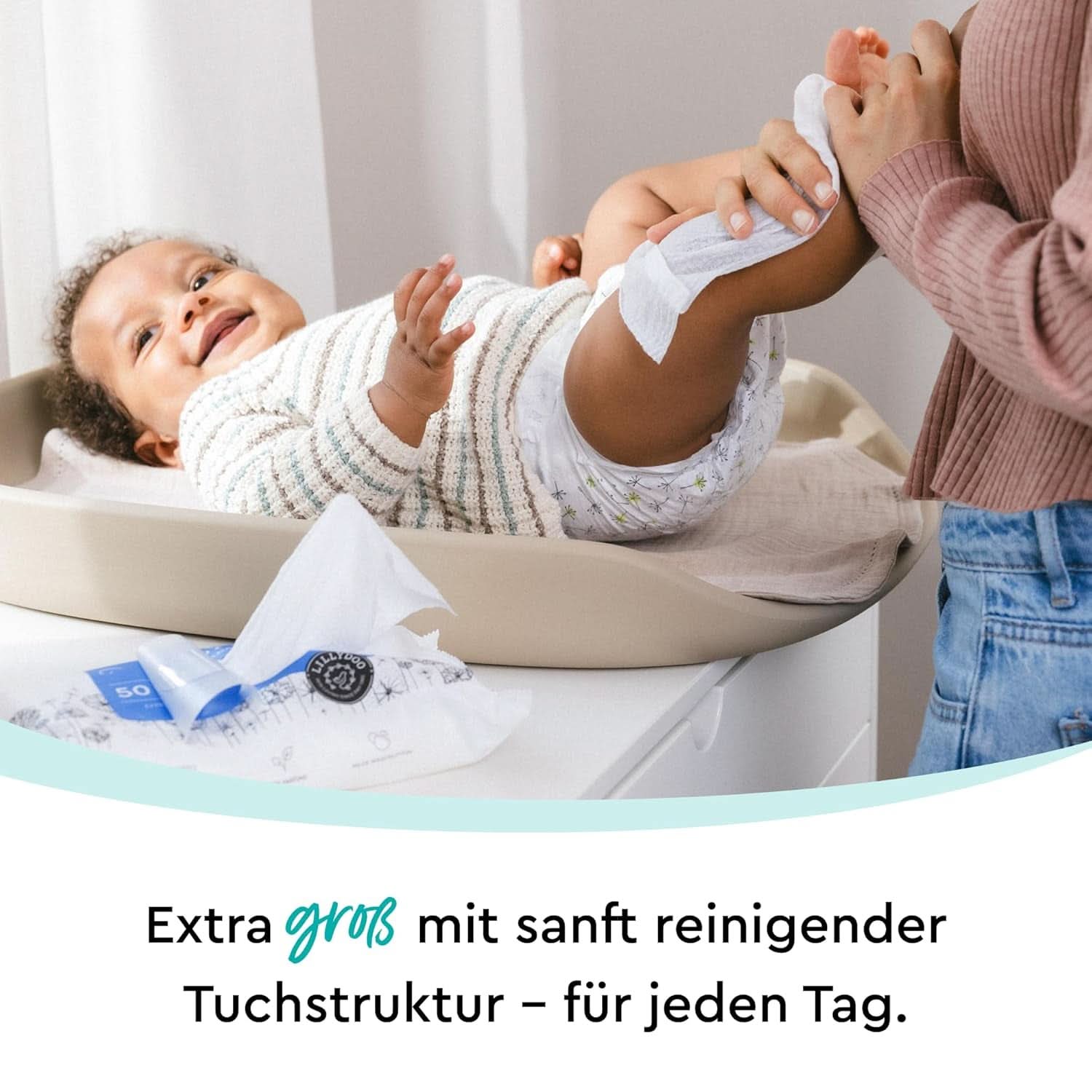 LILLYDOO Feuchte Waschtücher 350 Stück (7 X 50), 100 % Plastikfrei, Extra Großes Tuch, Ohne Parfüme Naty Shop