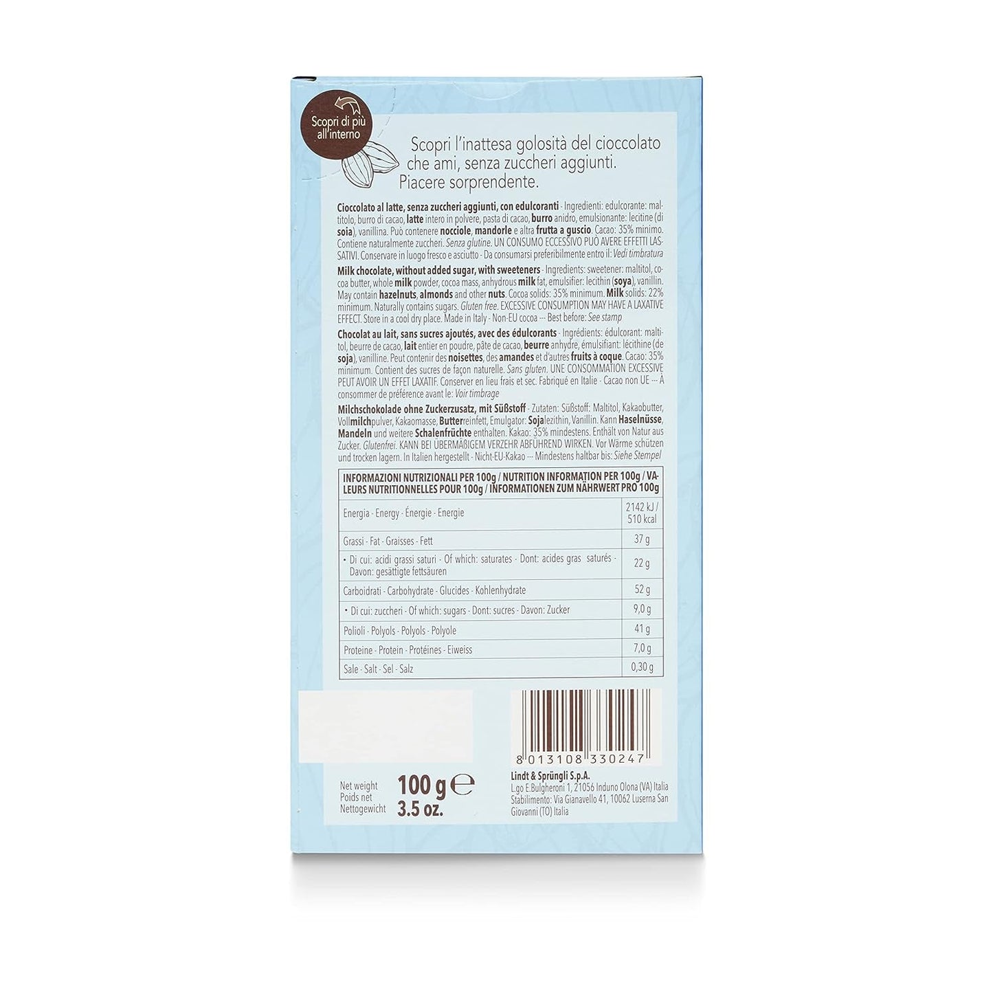 Laktosstänger, utan tillsatt socker, 100g