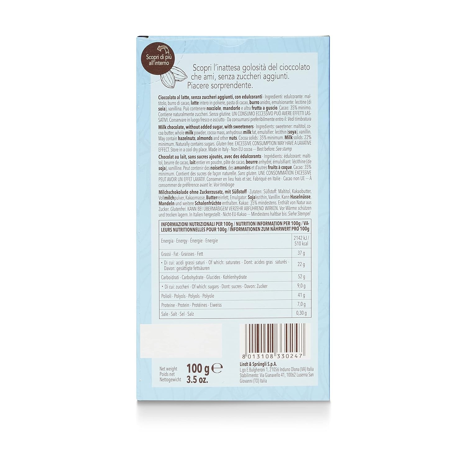 Laktosstänger, utan tillsatt socker, 100g