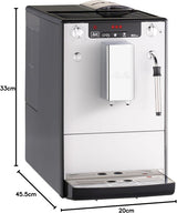 Melitta Solo & Milk - helautomatisk slim kaffemaskin med mjölkskummare, kaffemaskin med avtagbar vattentank, t.ex. kaffe eller cappuccino, silver