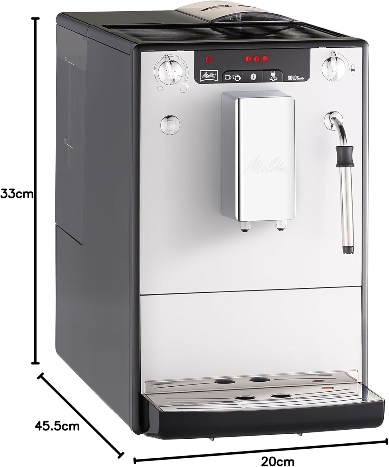 Melitta Solo & Milk - helautomatisk slim kaffemaskin med mjölkskummare, kaffemaskin med avtagbar vattentank, t.ex. kaffe eller cappuccino, silver