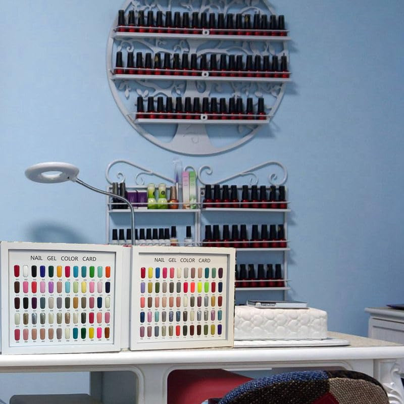 Nagellackspalett med 216 färger, Nagelskyddsställ, Nagellacksfärgade kortplattor, Nagelfärgskarta, Nagellackstillbehör