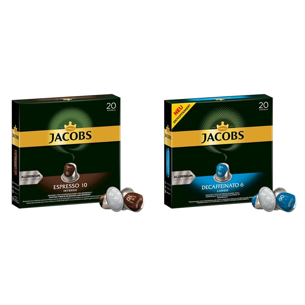 Kaffeekapseln Espresso Intenso, Intensität 10 av 12, 10 x 20 Getränke & Kaffeekapseln Lungo Decaffeinato- Intensität 6- 200 Nespresso kompatibel Kapseln, 10er Pack, 10 x 20 Getränke