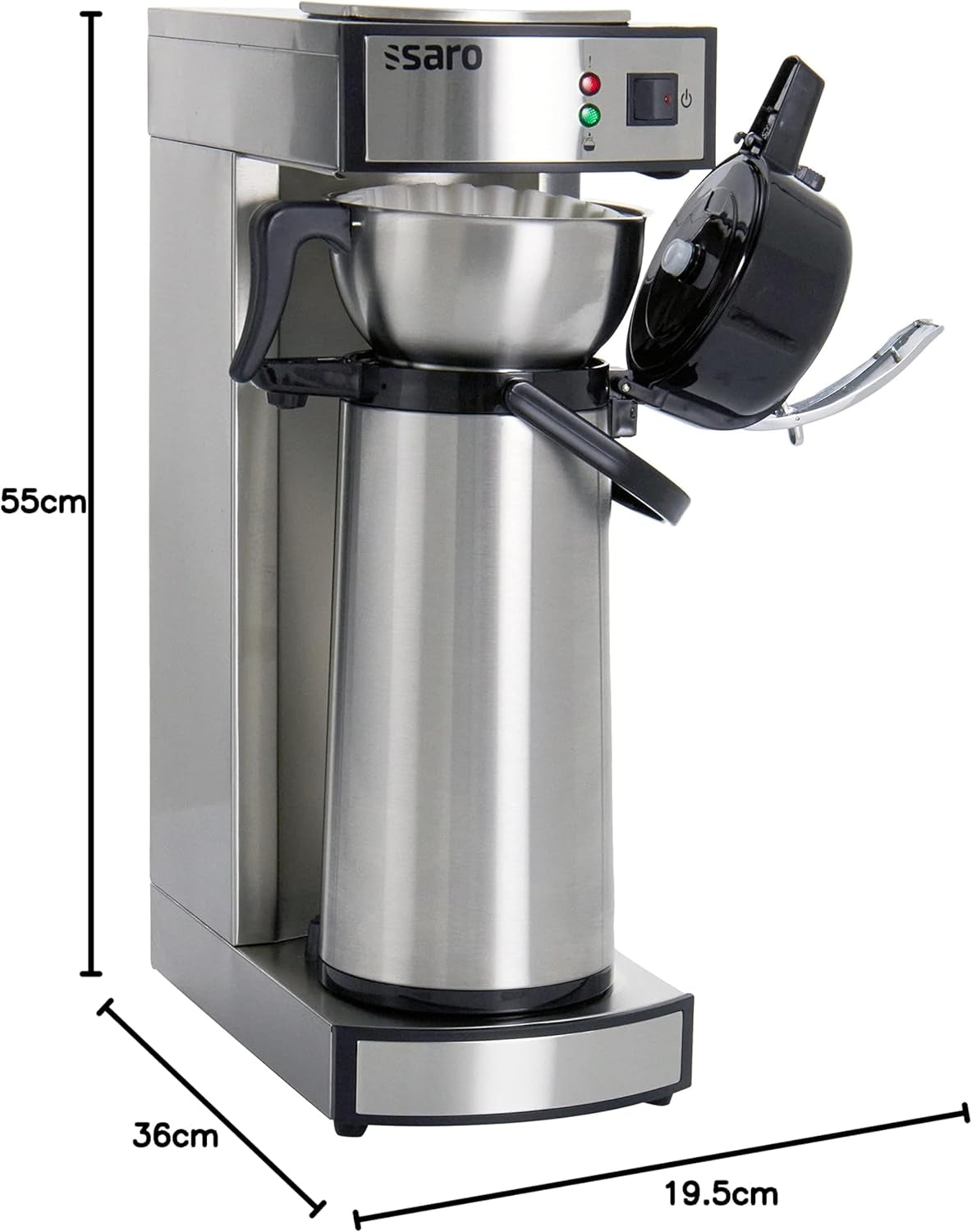 Saro espressomaskin, inklusive karaff med isolerad rostfri pump – 2,2 l – förberedelsetid ca. 5–6 min – skydd vid körning utan vatten – 2,069 kW – modell THERMO 24