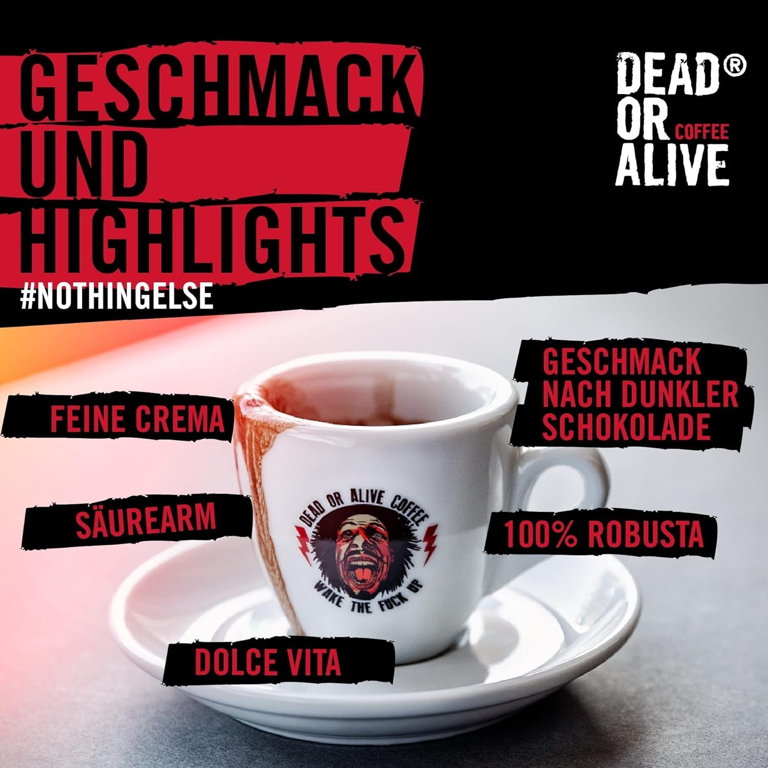 DEAD OR ALIVE Espresso No3 - Starke Espressobohnen 1kg - 100% Robusta - Kaffeebohnen für Kaffeevollautomat und Espressomaschine - Ganze Bohnen mit viel Koffein aus Italien - Kaffebönor