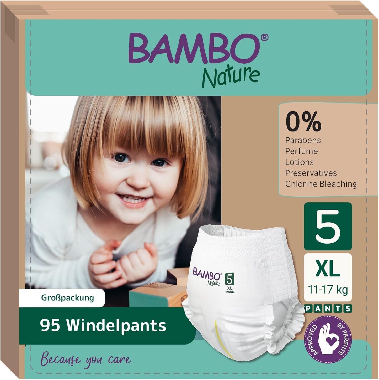 Bambo Nature blöjor, storlek 5 (11-17 kg) - Månadslåda med 95 | Blöjor med förbättrat läckageskydd | Ultimat komfort och frihet för aktiva barn | Dermatologiskt testade blöjor
