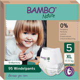 Bambo Nature blöjor, storlek 5 (11-17 kg) - Månadslåda med 95 | Blöjor med förbättrat läckageskydd | Ultimat komfort och frihet för aktiva barn | Dermatologiskt testade blöjor