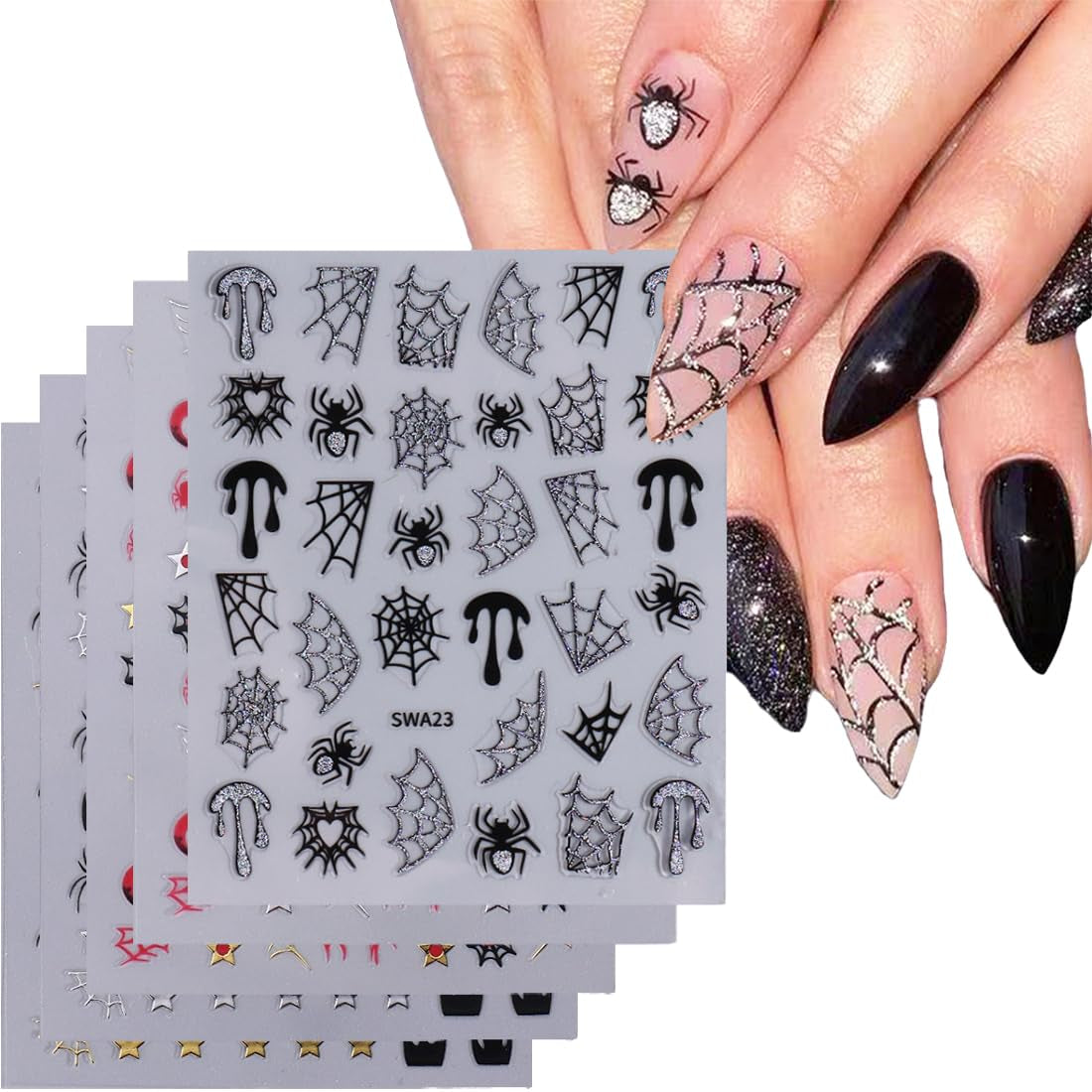 5 st Halloween 3D-nagelklistermärken, 5D stereoskopiska nagelklistermärken, nageldekorationer, nageldesigntillbehör
