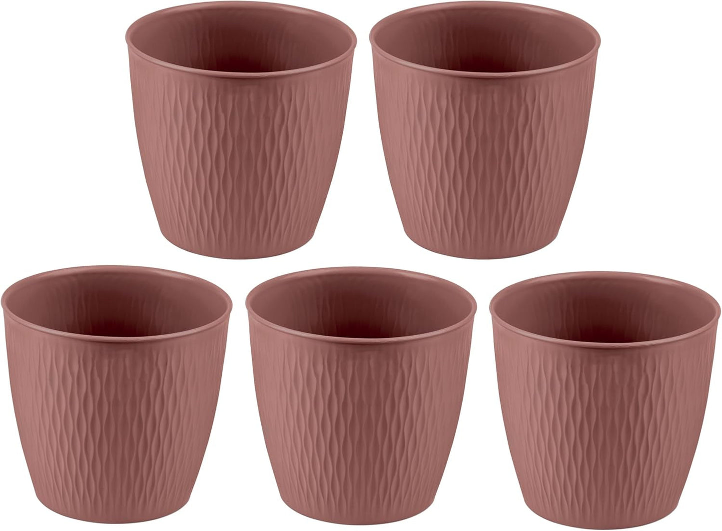 Set med 5 bruna krukor, diameter 16 cm - Rejäla plastkrukor - Dekorativ planteringskruka med dräneringsmöjlighet - Elegant kruka för inom- och utomhusbruk