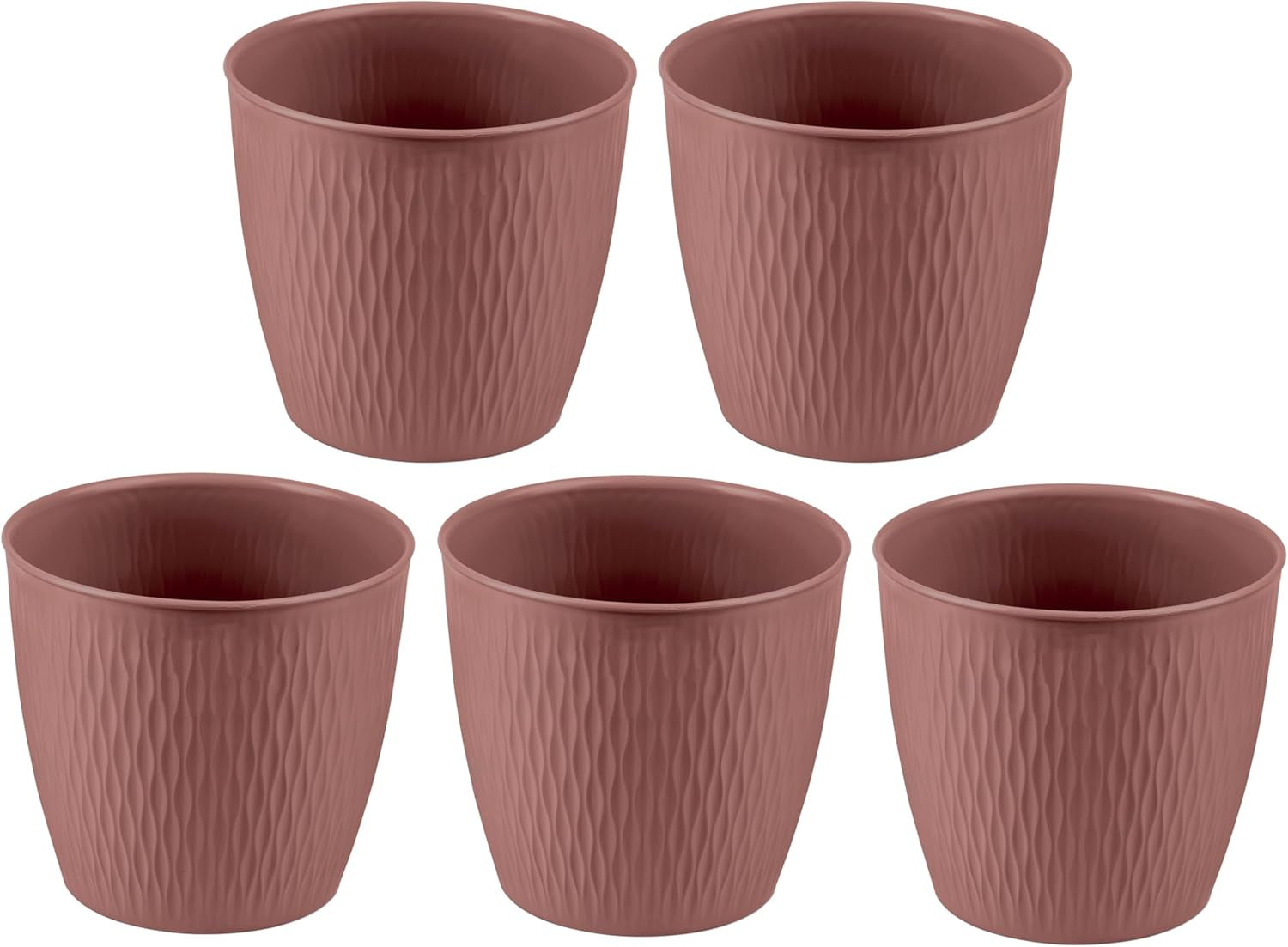 Set med 5 bruna krukor, diameter 16 cm - Rejäla plastkrukor - Dekorativ planteringskruka med dräneringsmöjlighet - Elegant kruka för inom- och utomhusbruk