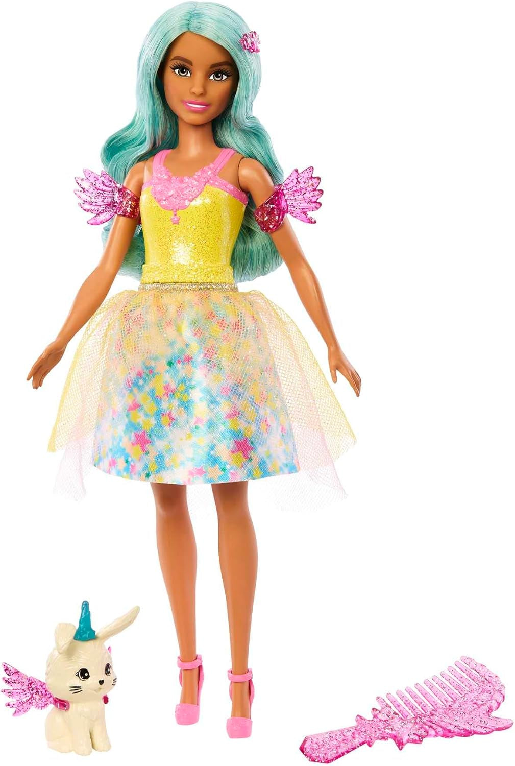 Barbie Hidden Magic - Teresa docka med älvdräkt, vågigt hår och kam för rolig frisör, för åldrarna 3 och uppåt, HLC36
