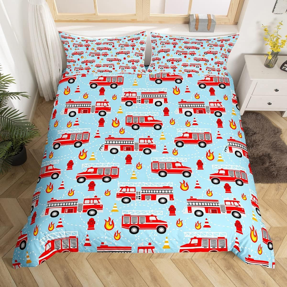 Jungen Cartoon Auto Bedtuchen Set 135X200,Kinder Bau Fahrzeuge Tröster Abdeckung Für Kind Kleinkind Teens,Dinosaurier Bettbezug,Traktor Maschinerie Bagger Bettdecke Abdeckung,Lkw Autos Bedtuchen Naty Shop Multi 14 220*240+80*80*