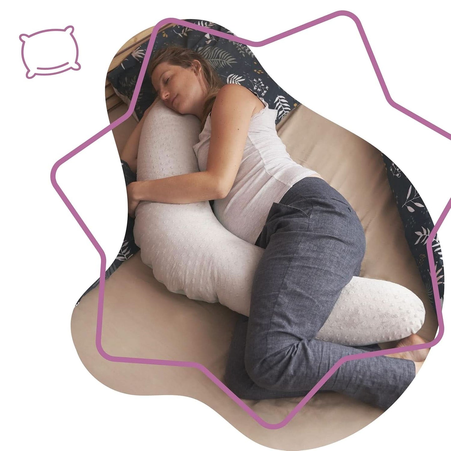 Badabulle Amningskudde och fluffig gravidkudde, 150 cm, med överdrag, ergonomisk form Tillbehör Mat och Amning Bebe Naty Shop